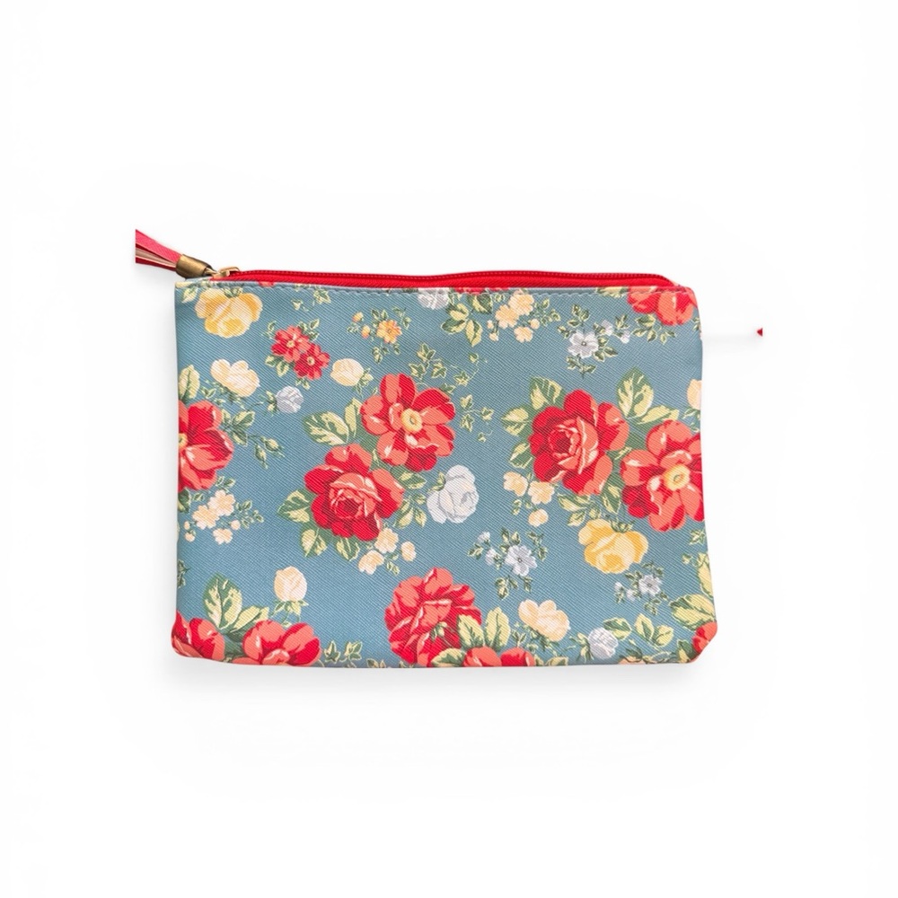 The Pioneer Women wristlet- Blue with Red Rose Print-NWOT